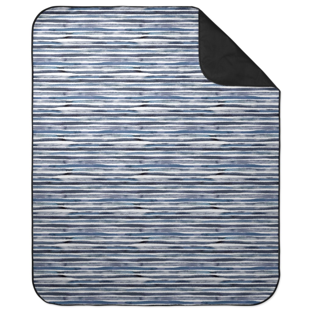 Watercolor Stripes - Blue Picnic Blanket, Blue
