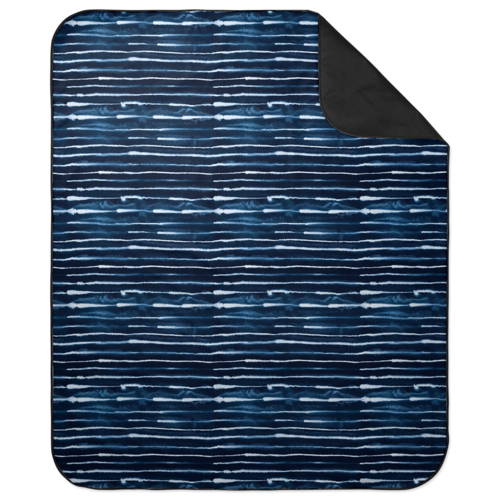 Ikat Watercolor Stripes - Navy Picnic Blanket, Blue