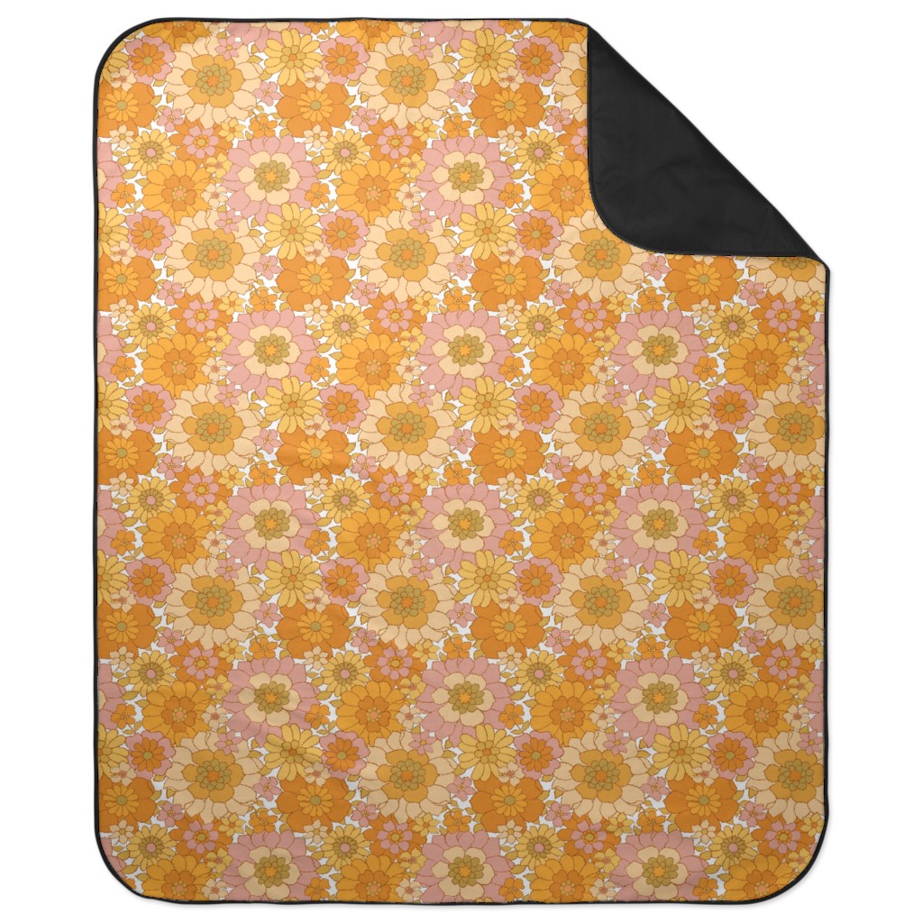 Avery Retro Floral Picnic Blanket, Orange
