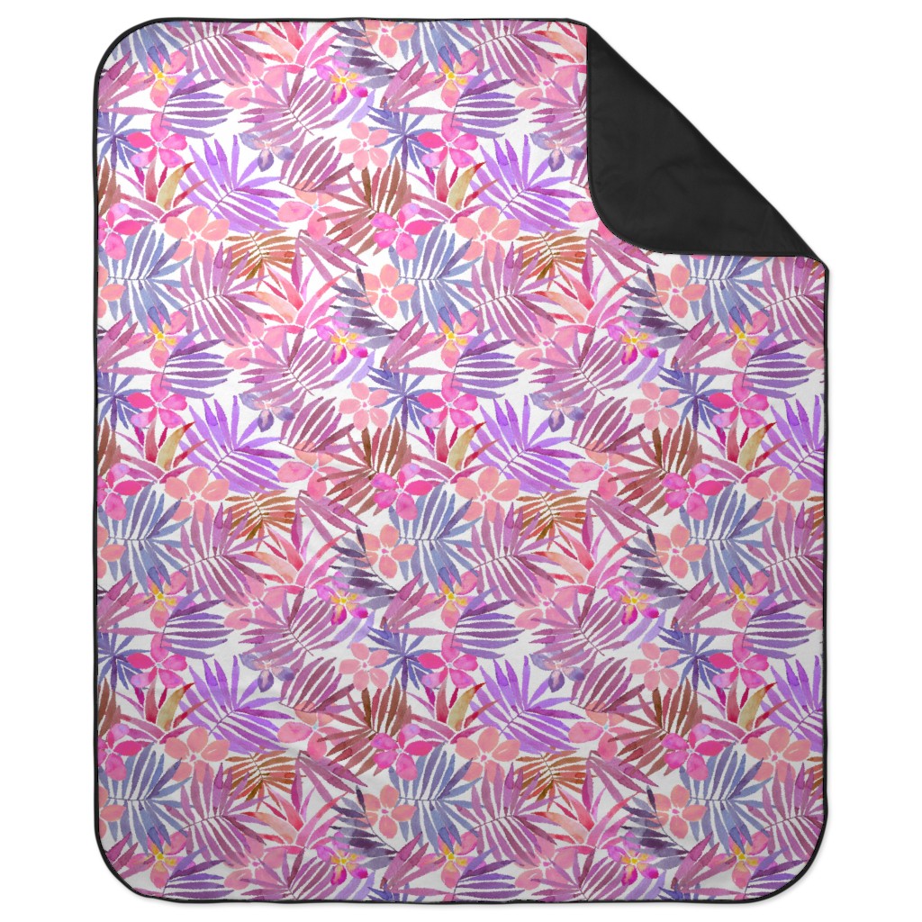 Watercolor Tropical Vibes Picnic Blanket, Pink, Bright Dahlia