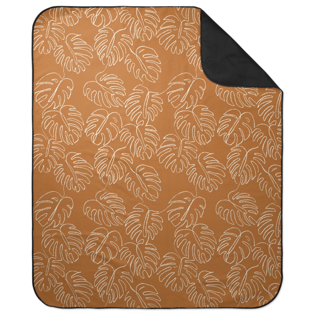Monstera Line Art - Burnt Orange Picnic Blanket, Orange, Orange