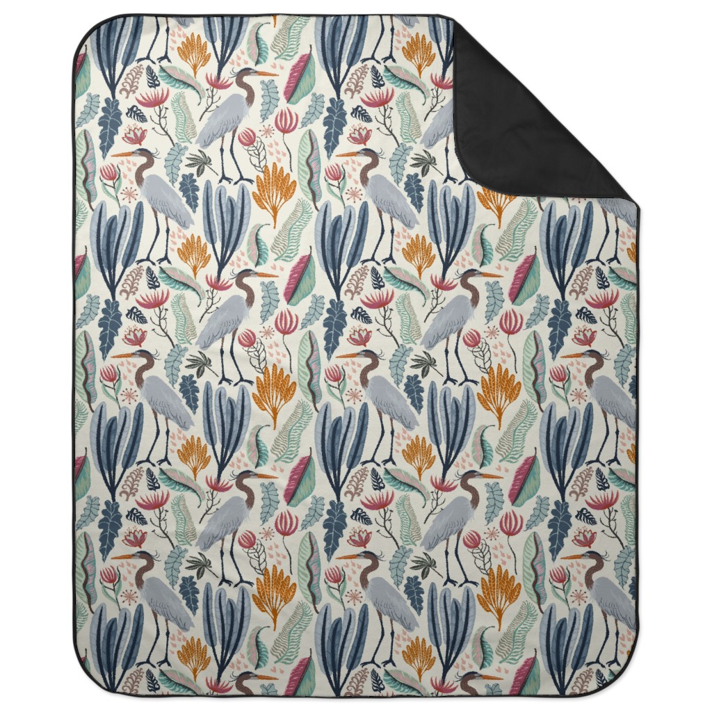 Heron and Plants - Multi Picnic Blanket, Multicolor