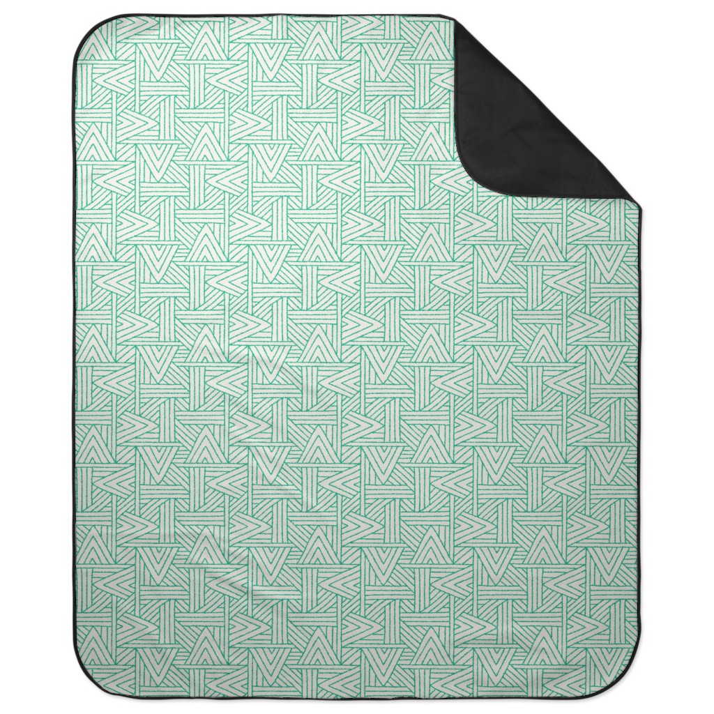 Angles - Green & White Picnic Blanket, Green