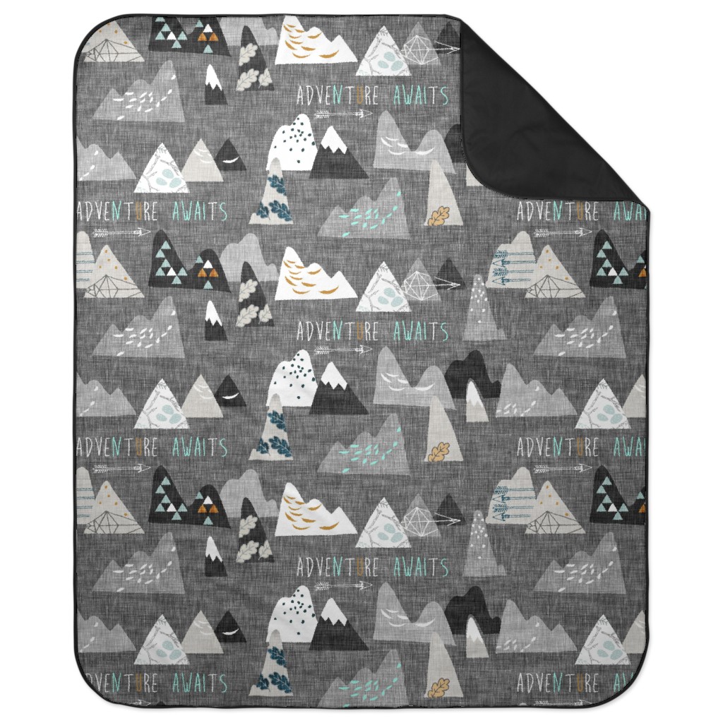 Adventure Awaits - Gray Picnic Blanket, Gray