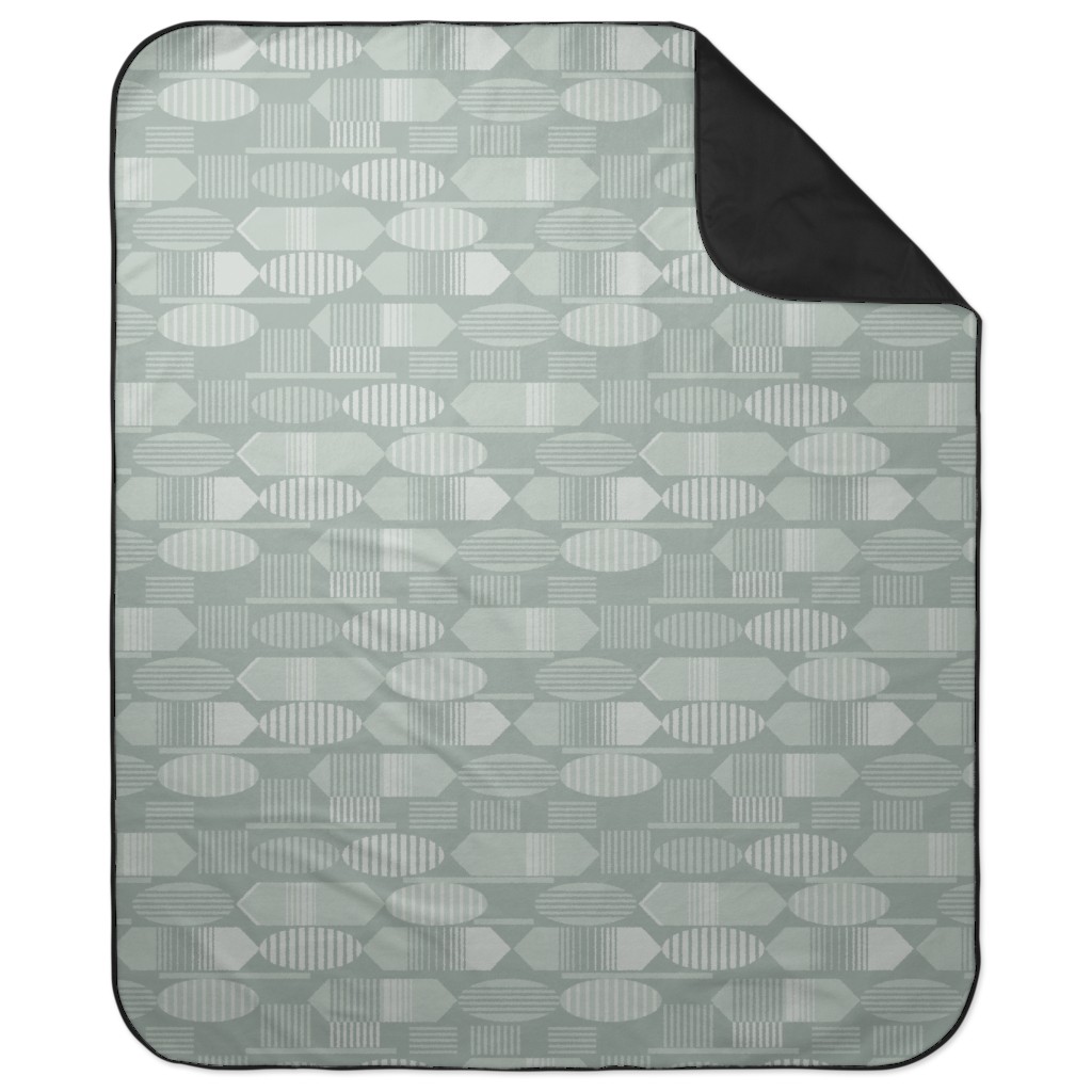 Ovals and Arrows - Neutral Sage Picnic Blanket, Green