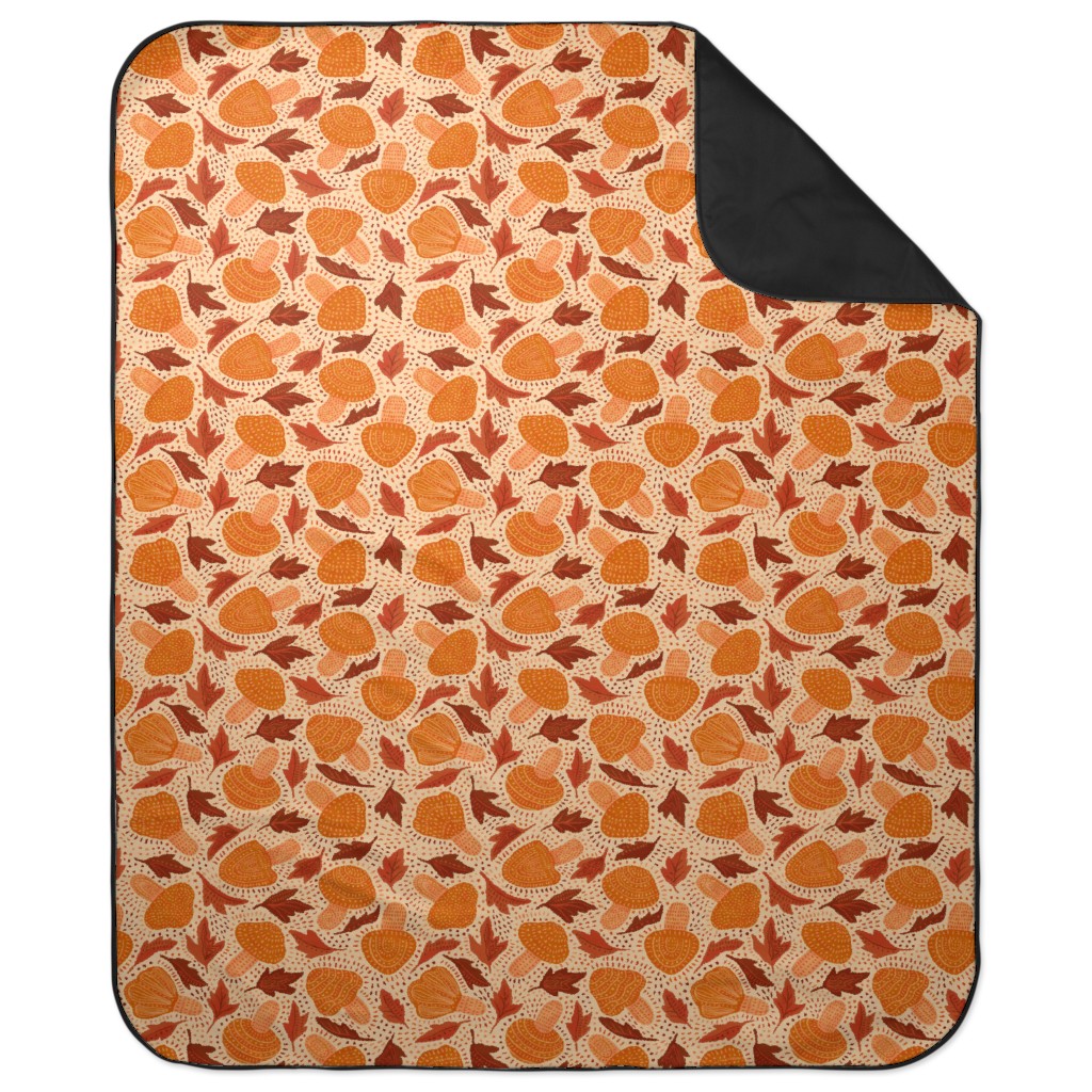 Autumn Mushrooms and Fallen Leaves Picnic Blanket, Orange, Orange