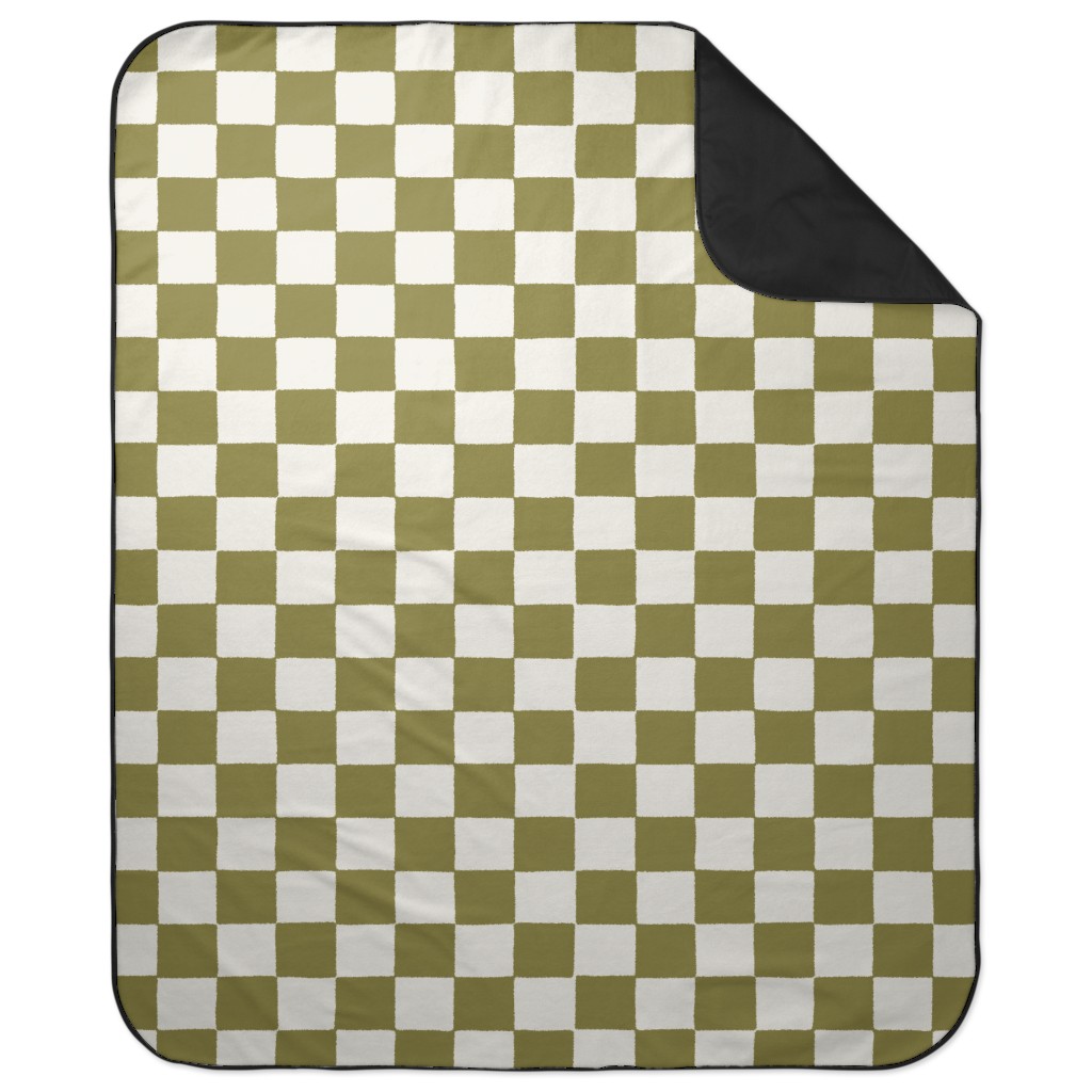 Retro Checker Checkerboard Picnic Blanket, Green, Artichoke