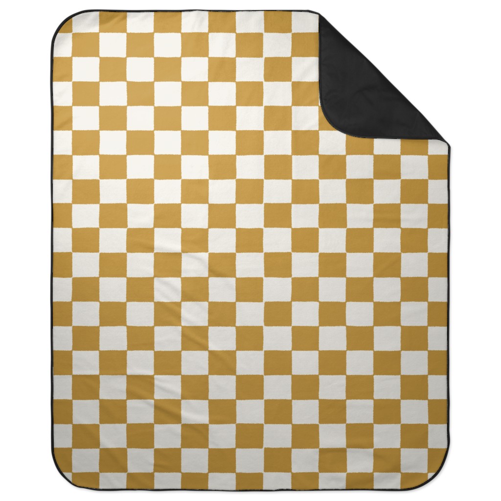 Retro Checker Checkerboard Picnic Blanket, Yellow