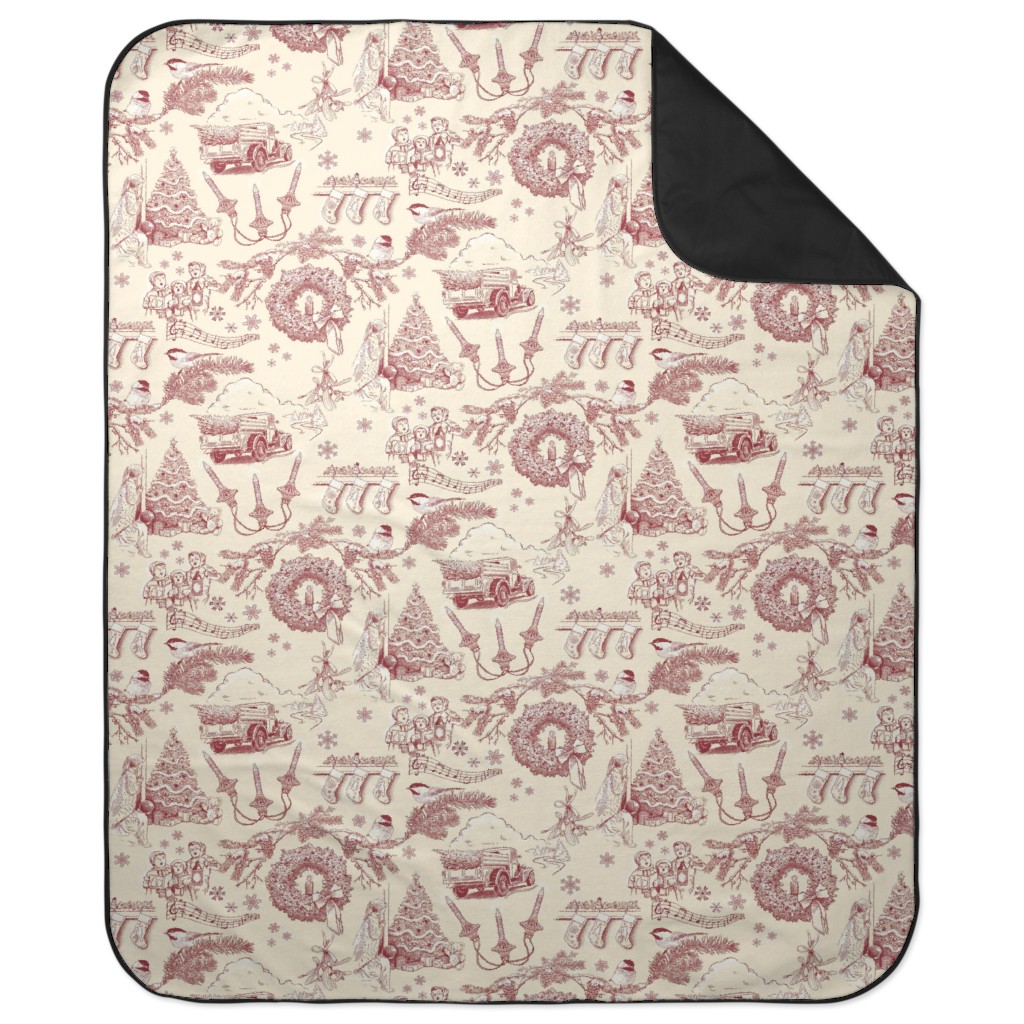 Holiday Traditions Toile - Red on Cream Picnic Blanket, Red, Red