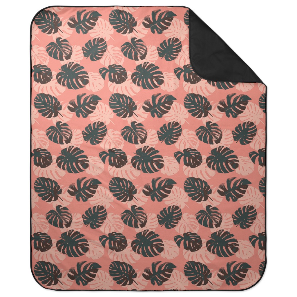 Monstera Leaves - Calypso Picnic Blanket, Pink