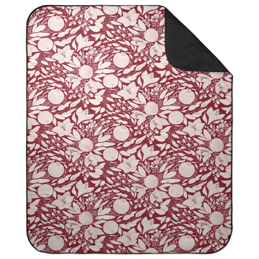 Winter Florals - Burgundy Picnic Blanket, Red