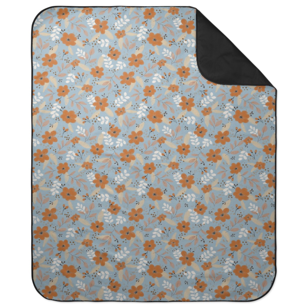 Fall Florals Picnic Blanket, Blue