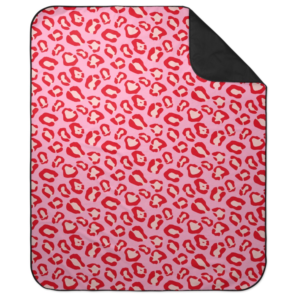 Leopard - Pink and Red Picnic Blanket, Pink