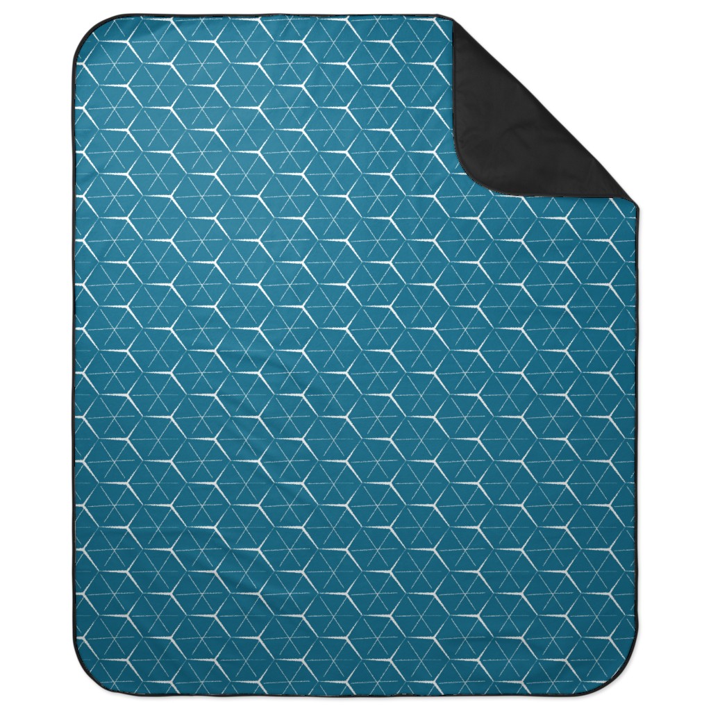 Hexagons - Blue Picnic Blanket, Blue