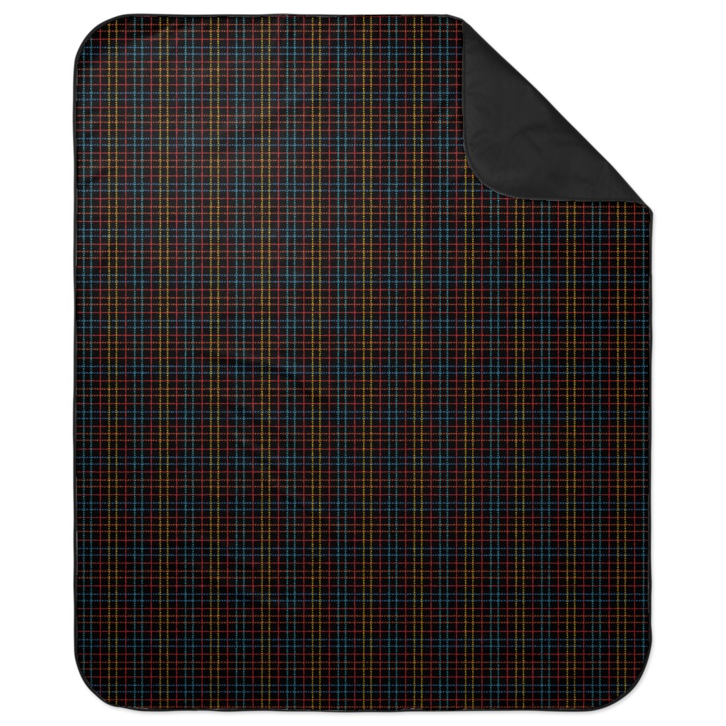 Grid Plaid - Dark Multi Picnic Blanket, Black