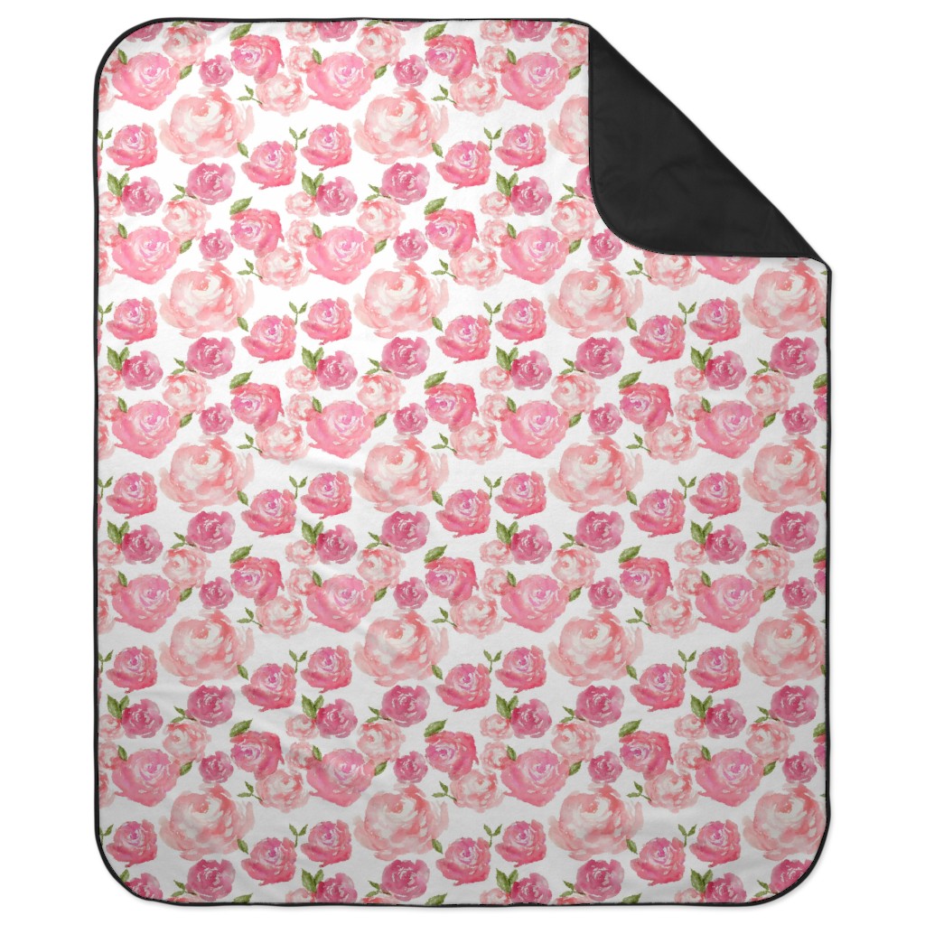 Watercolor Floral Picnic Blanket, Pink