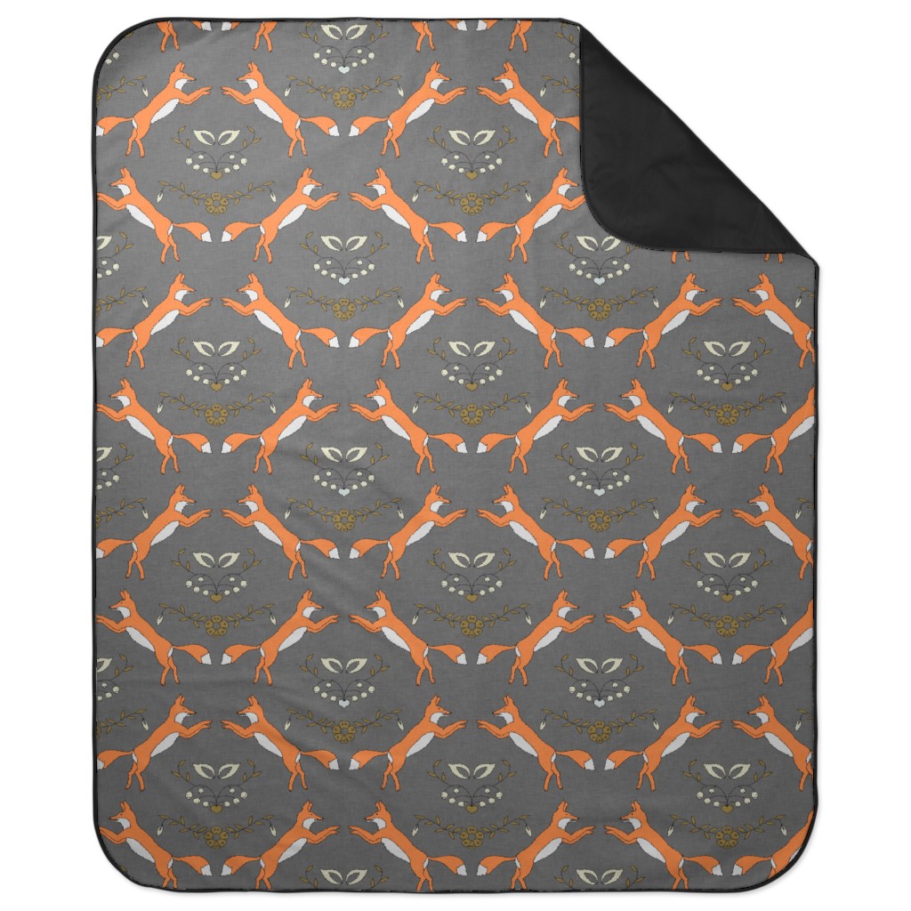 Foxen - Gray and Orange Picnic Blanket, Gray