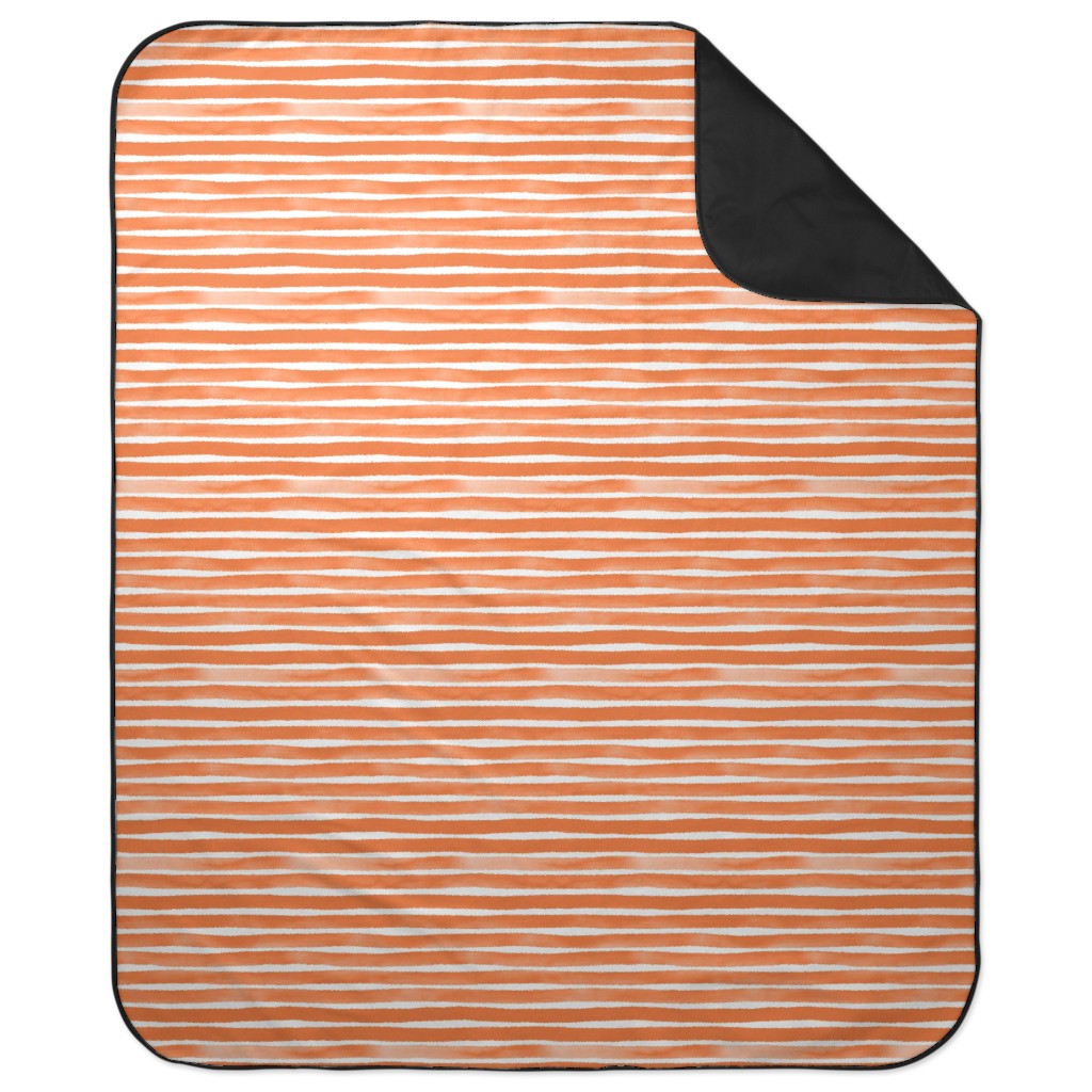 Imperfect Watercolor Stripes Picnic Blanket, Orange