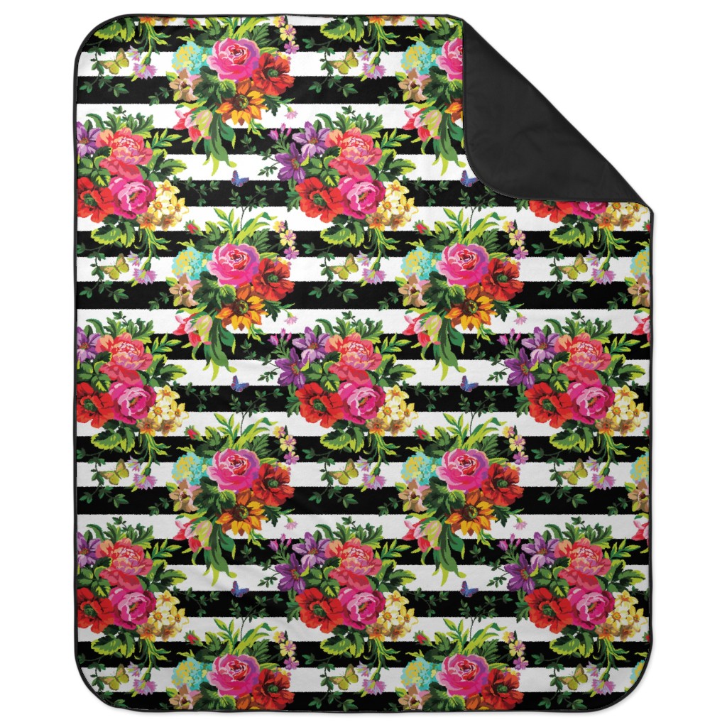 Floral Pop Stripes - Multi Picnic Blanket, Multicolor