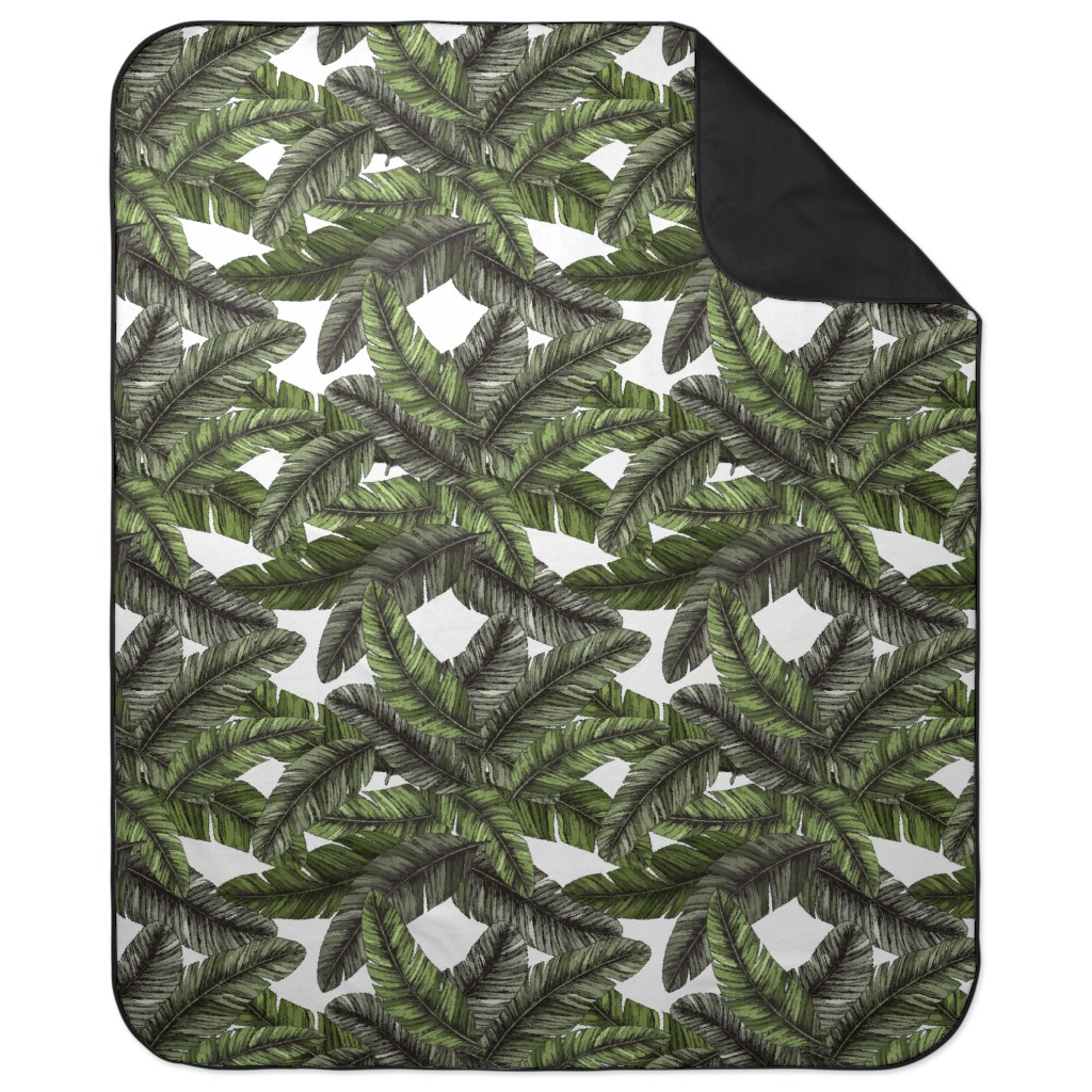 Tropical Palm Leaves - Green Picnic Blanket, Green