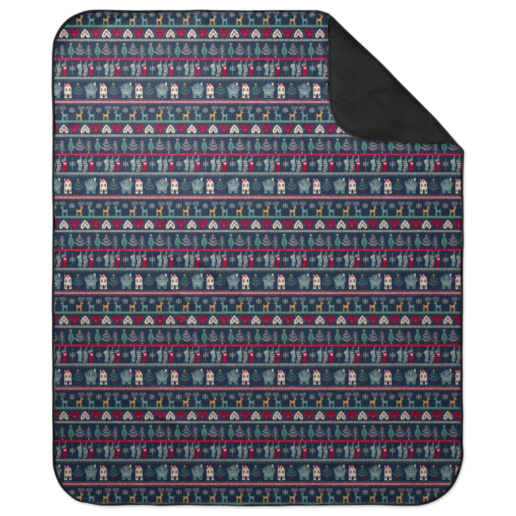 Vintage Nordic Christmas Picnic Blanket, Multicolor