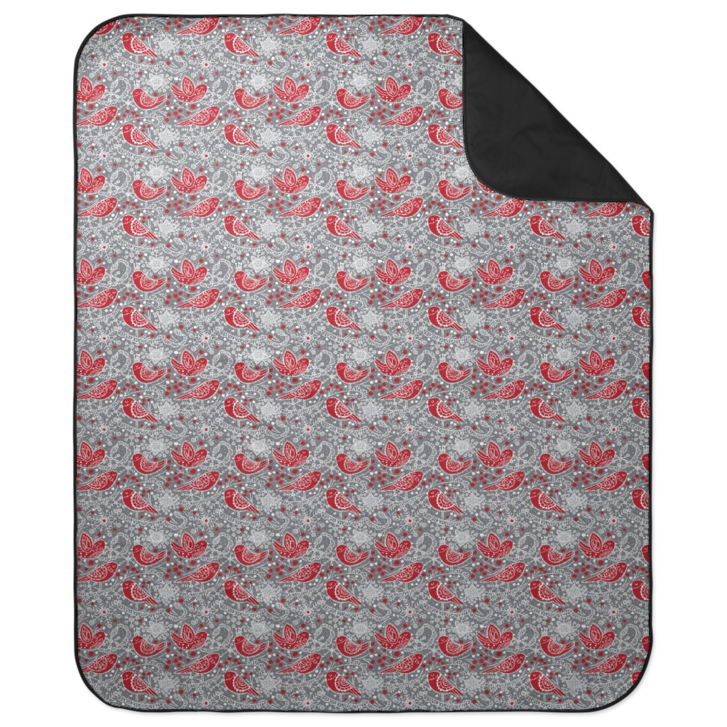 Winter Frost Lace - Gray and Red Picnic Blanket, Red