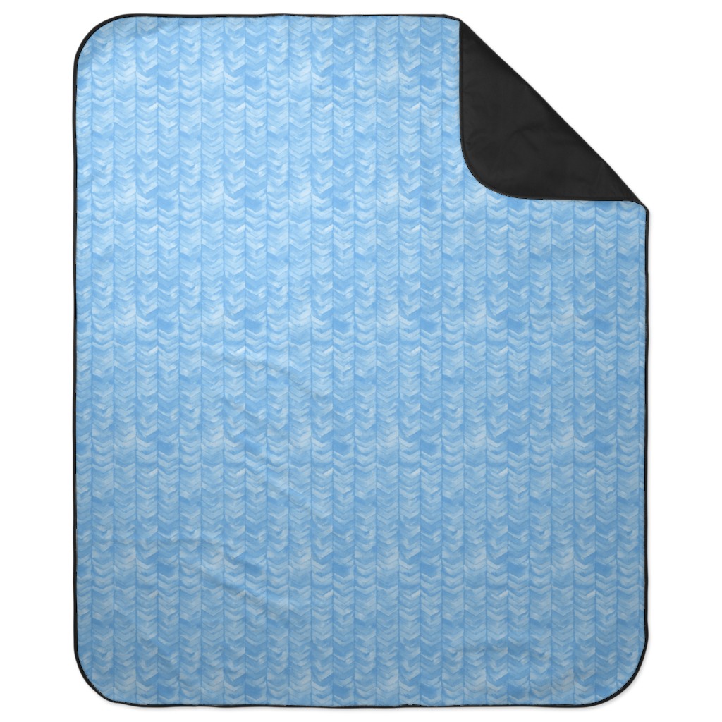 Watercolor Chevron Picnic Blanket, Blue