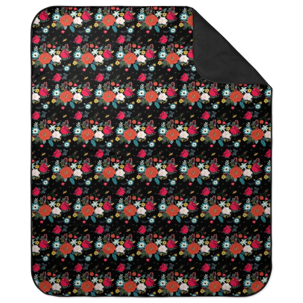 Winter Fields - Black Picnic Blanket, Multicolor