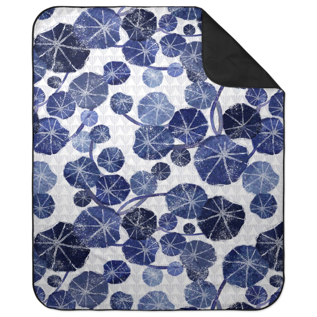 Art Deco Inspired Leaves - Blue Picnic Blanket, Blue, True Blue