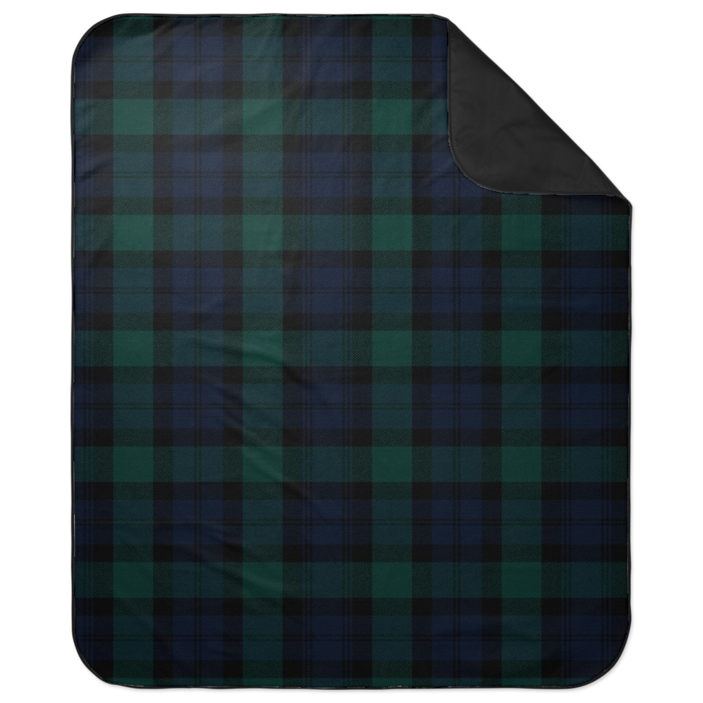 Blackwatch Tartan - Black Picnic Blanket, Black