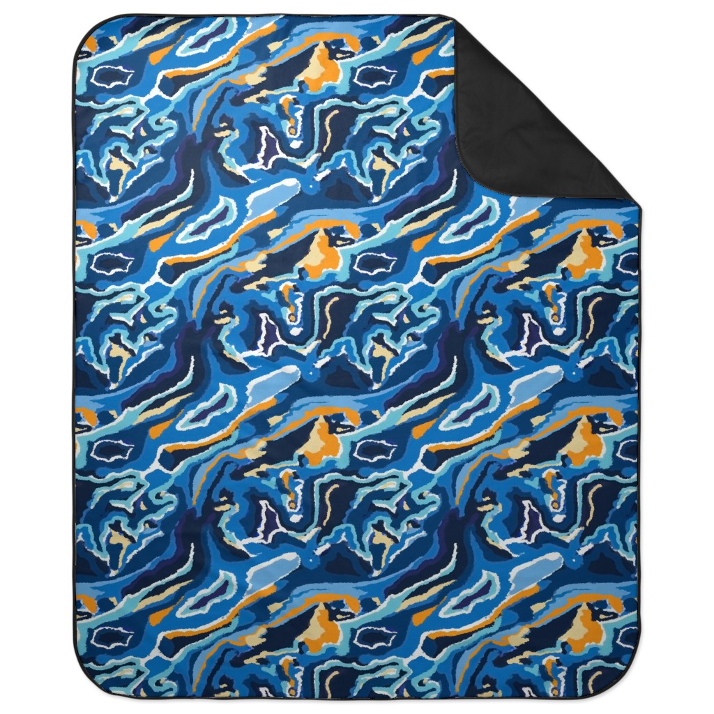 Psychedelic Blues Picnic Blanket, Blue, True Blue