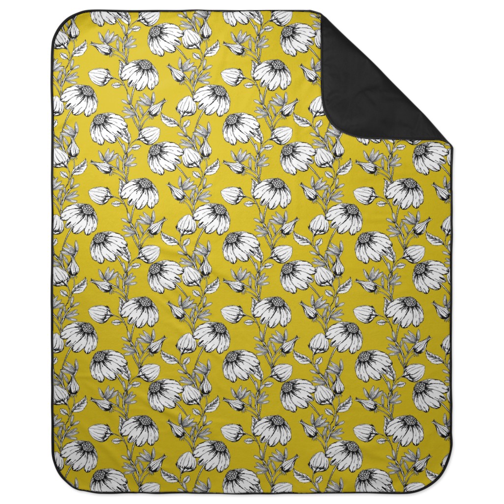 Bloom Floral - Yellow Picnic Blanket, Yellow