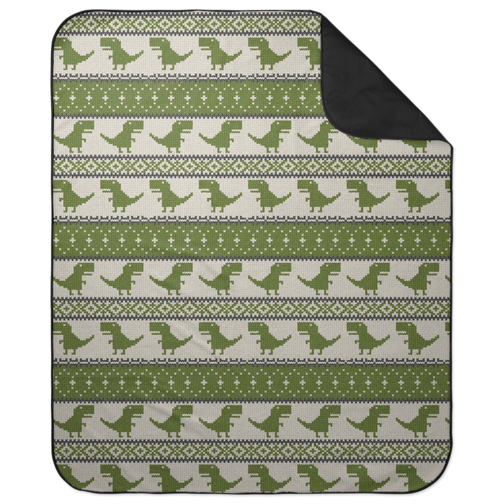 Dino Fair Isle - Green Picnic Blanket, Green, Classic Green
