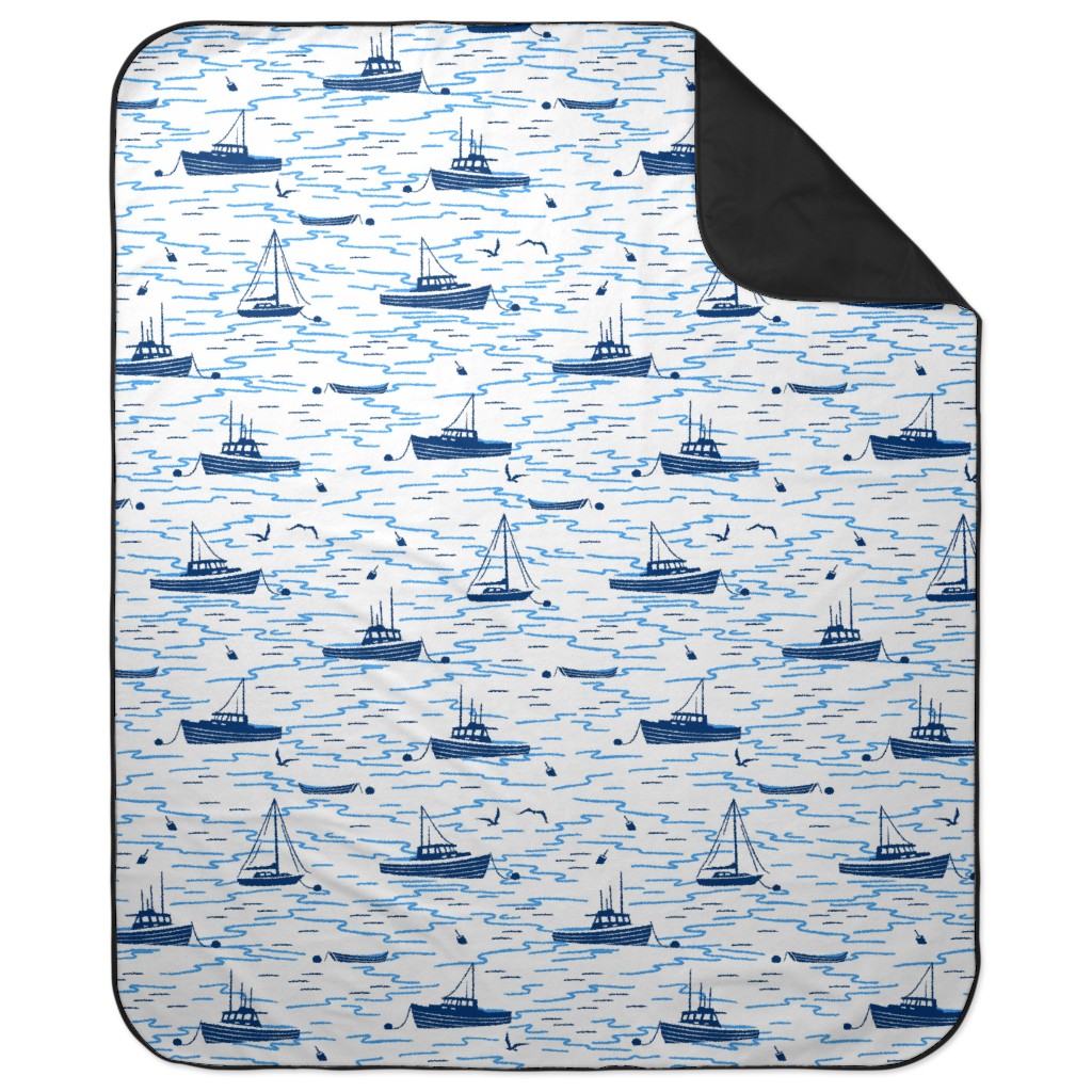 Harbor Boats - Blue Picnic Blanket, Blue