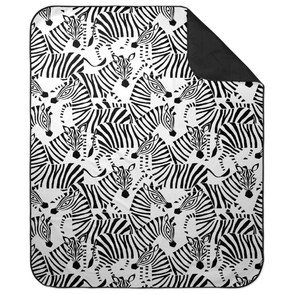 Zebra - Black and White Picnic Blanket, Black, Black