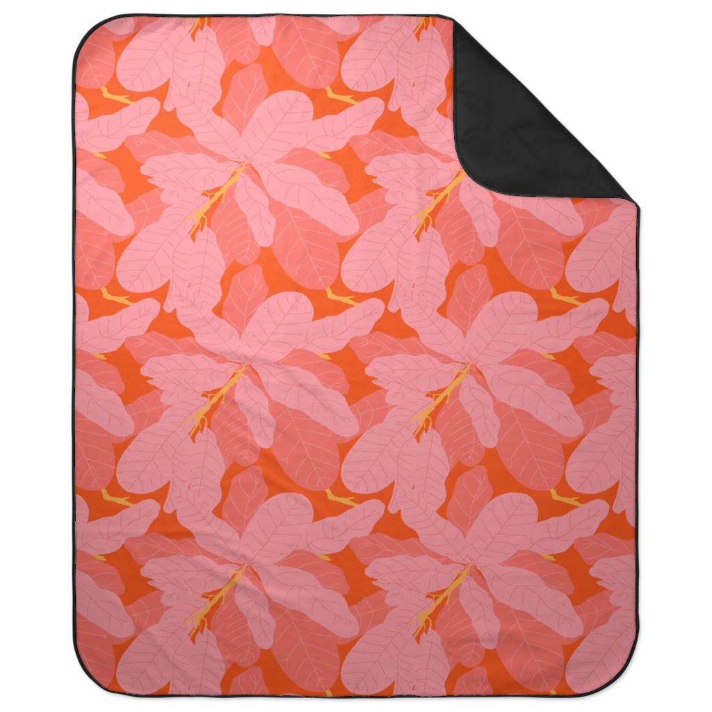 Tropical Banana Leaves - Coral Spice Picnic Blanket, Pink