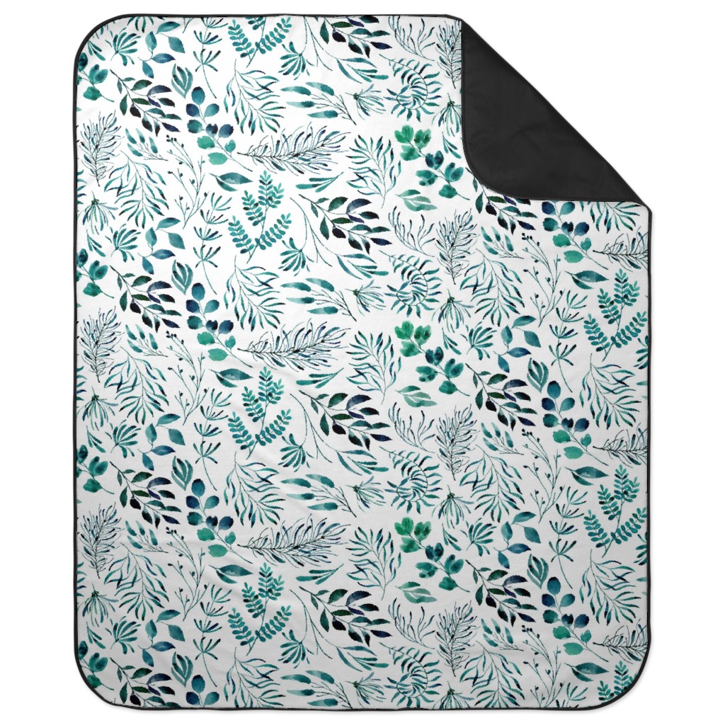 Leaves Nature Botanical Prints Picnic Blanket, Green