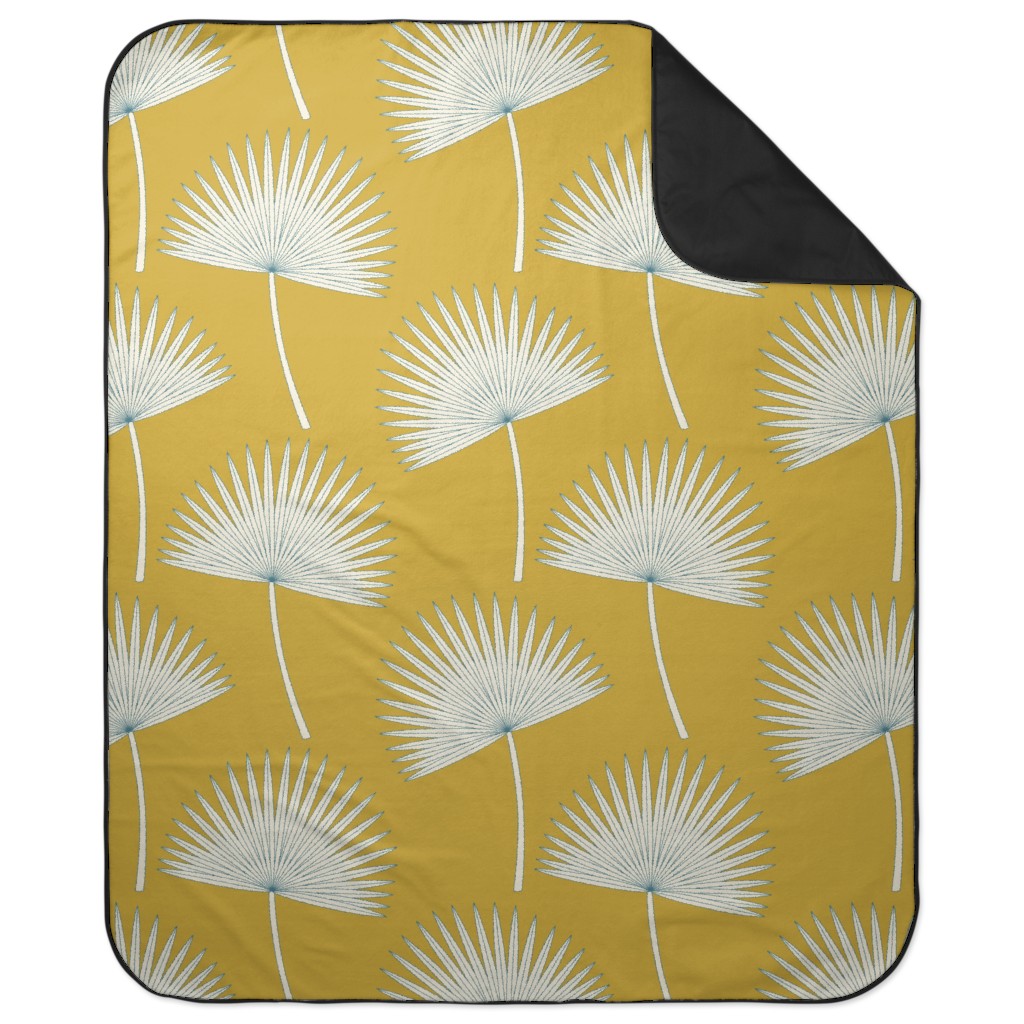 Boho Sunshine Palm Leaves Picnic Blanket, Yellow