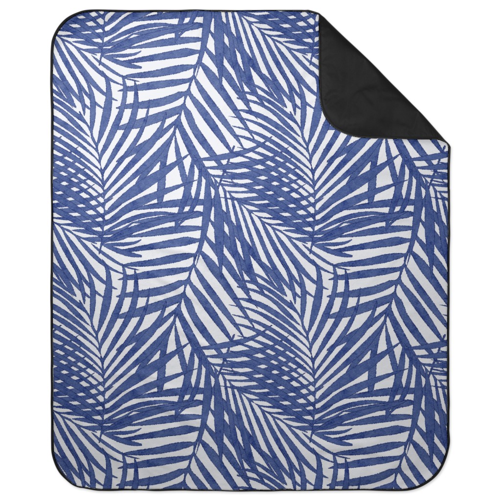 Watercolor Fronds - Cobalt Picnic Blanket, Blue