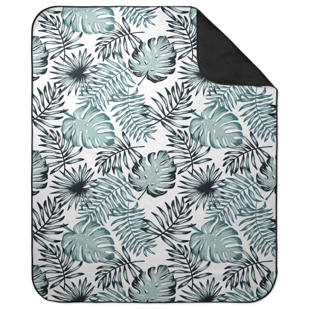 Tropical Leaves - Green Picnic Blanket, Green