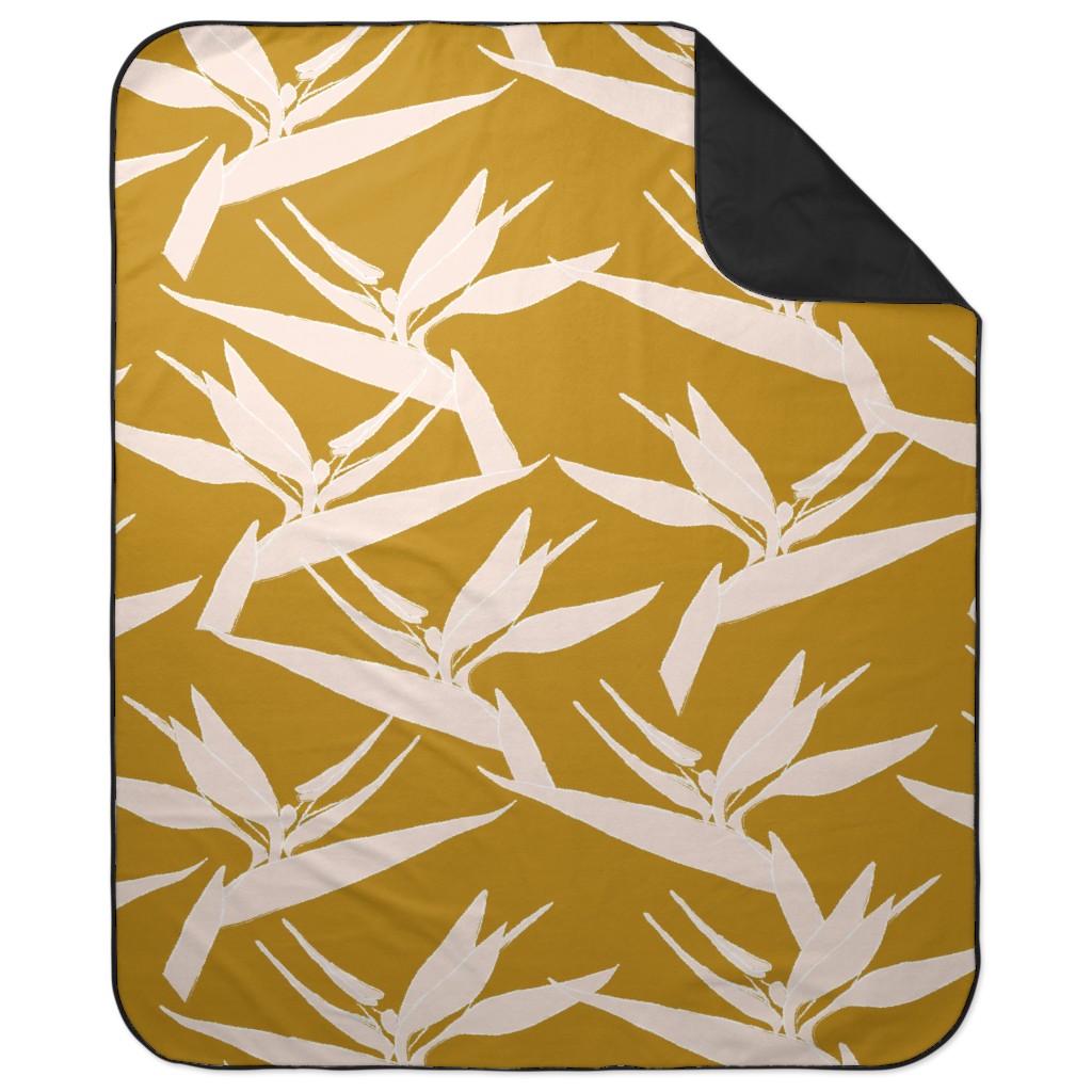 Birds of Paradise - Mustard and Pale Peach Picnic Blanket, Yellow, Classic Yellow