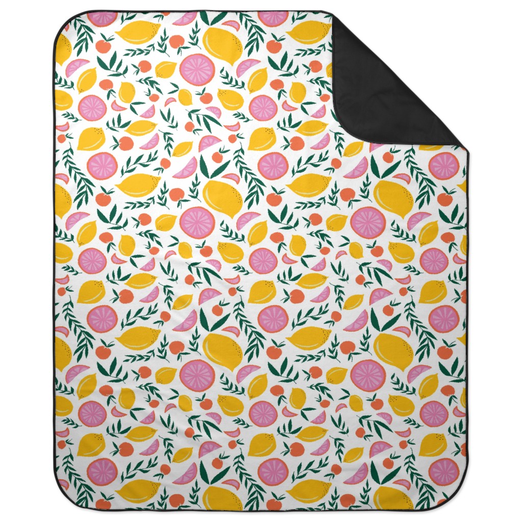 Citrus Grove - Pink and Yellow Picnic Blanket, Pink
