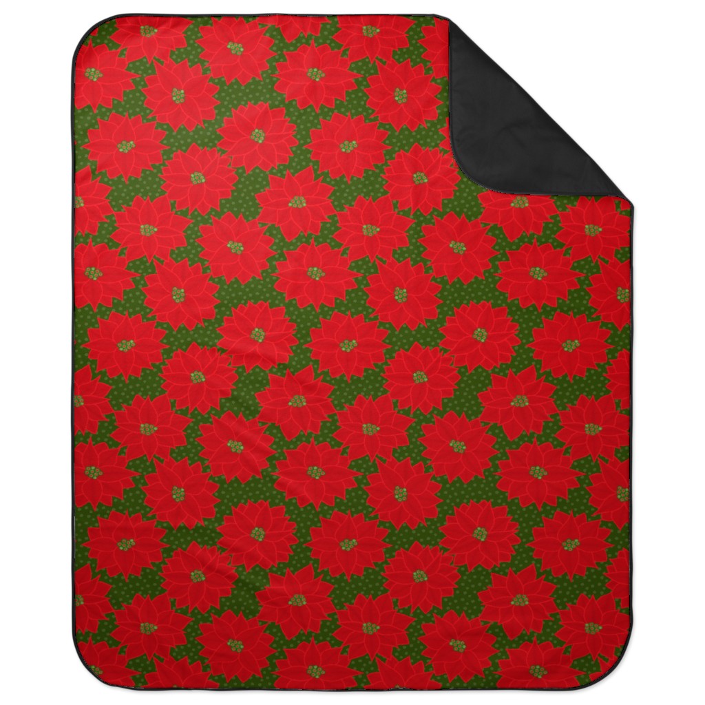 Christmas Poinsettia on Green Picnic Blanket, Red, Red