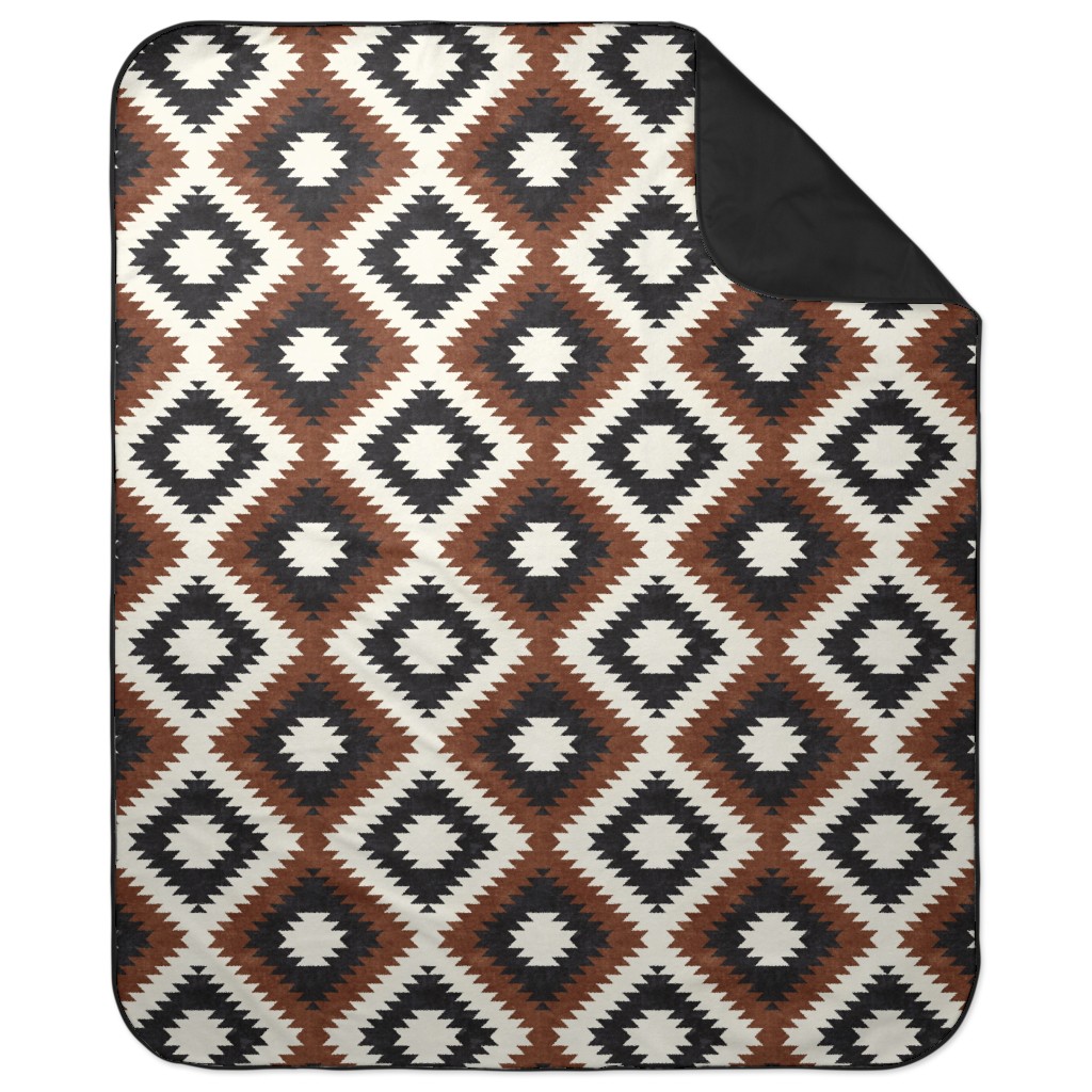 Southwest Geometric Diamond - Light Picnic Blanket, Brown