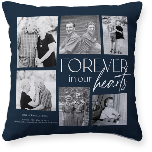 In Our Hearts Memorial Pillow, Woven, White, 16x16, Double Sided, Black