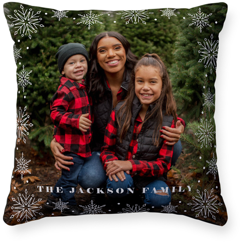 Snowflake Overlay Pillow, Woven, Black, 16x16, Single Sided, White, white