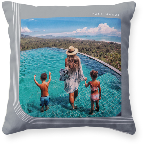 Arch Border Pillow, Woven, Beige, 16x16, Single Sided, Gray, silver