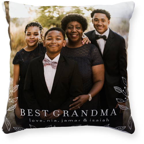 Floral Corner Outline Pillow, Woven, White, 16x16, Double Sided, White, white