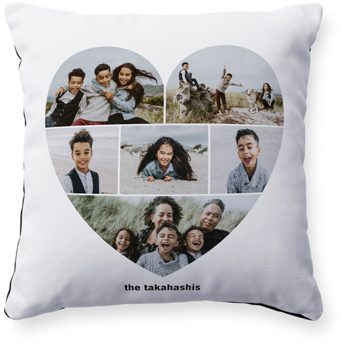 Modern Collage Heart Pillow, Woven, Black, 16x16, Single Sided, White, white