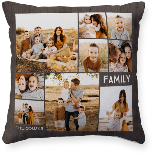 Family Gallery Montage Of Nine Pillow, Woven, Beige, 16x16, Single Sided, Multicolor